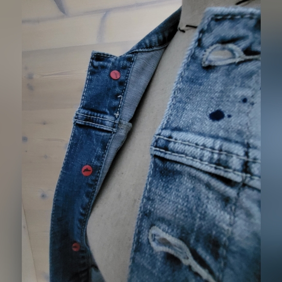 Jeff Staple Splatter Striped Distressed Denim Jean Jacket Unisex XS / W S-M, NWT - Picture 3 of 10